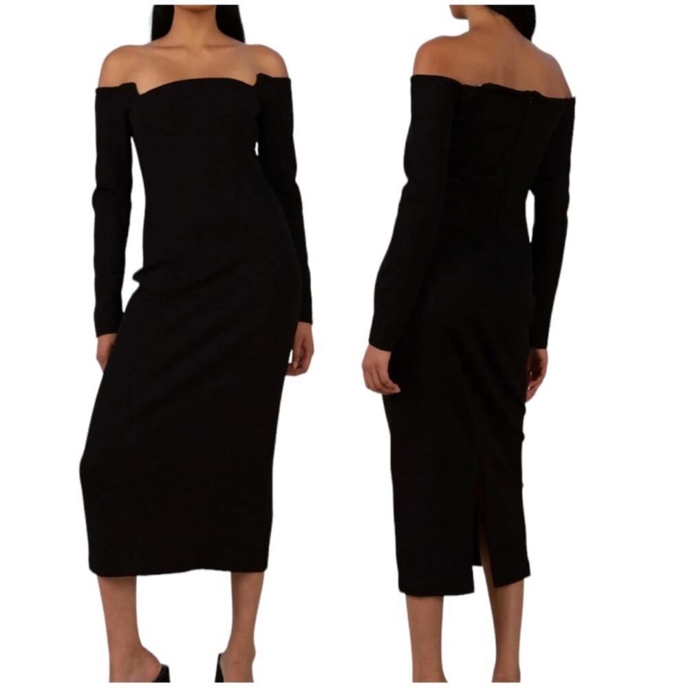 MISHA COLLECTION Black Off-Shoulder Midi Dress